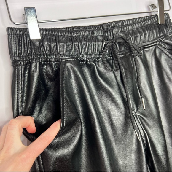 BB Dakota Faux Leather Jogger Pants Black Vegan Elastic Waist Drawstring XS - Picture 5 of 5